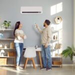 Family,Couple,Using,A,Convenient,Air,Conditioning,System,At,Home.